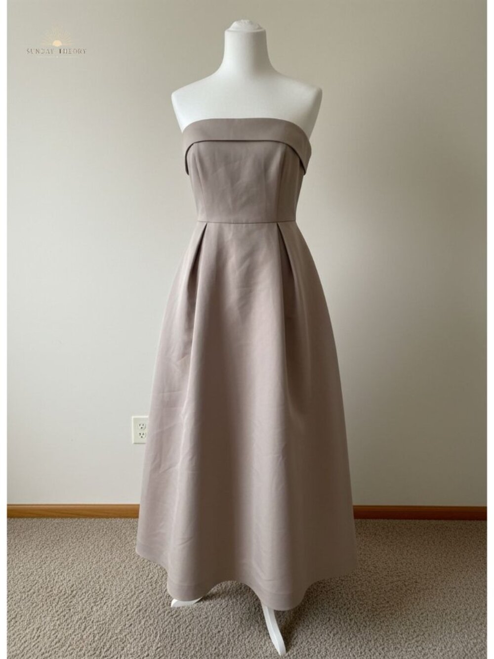 Sleeveless Strapless Midi Dress with Pockets A-Line Formal Cocktail Party